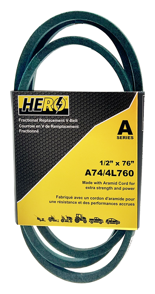 HERO® 1/2 inch x 76 inch Aramid Kevlar Lawn Mower Belt Replacement For Reference A74 4L760