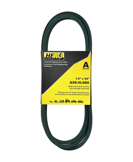 HERO® 1/2 inch x 98 inch Aramid Kevlar Lawn Mower Belt Replacement For Reference A96 4L980