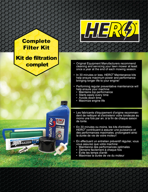 HERO® Maintenance Kit For Briggs & Stratton® Single Cylinder Engine Maintenance Kit 698083 697015 691035 696854 2 Quarts SAE 10W30 Fuel Stabilizer Spark Plugs