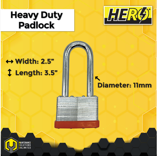 HERO® 2.5" 65mm Heavy Duty Laminated Padlock Reinforced Hardened Steel Shackle For Trailers Machinery Lockers Garages Doors Gates Includes 2 Keys Unique Pattern For Every Lock