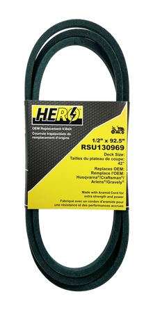  HERO OEM Aramid Kevlar Replacement Belt for John Deere, Craftsman, Husqvarna - 130969 - Fits L100, LA100, D100, LT150 - 1/2" x 92 7/16"