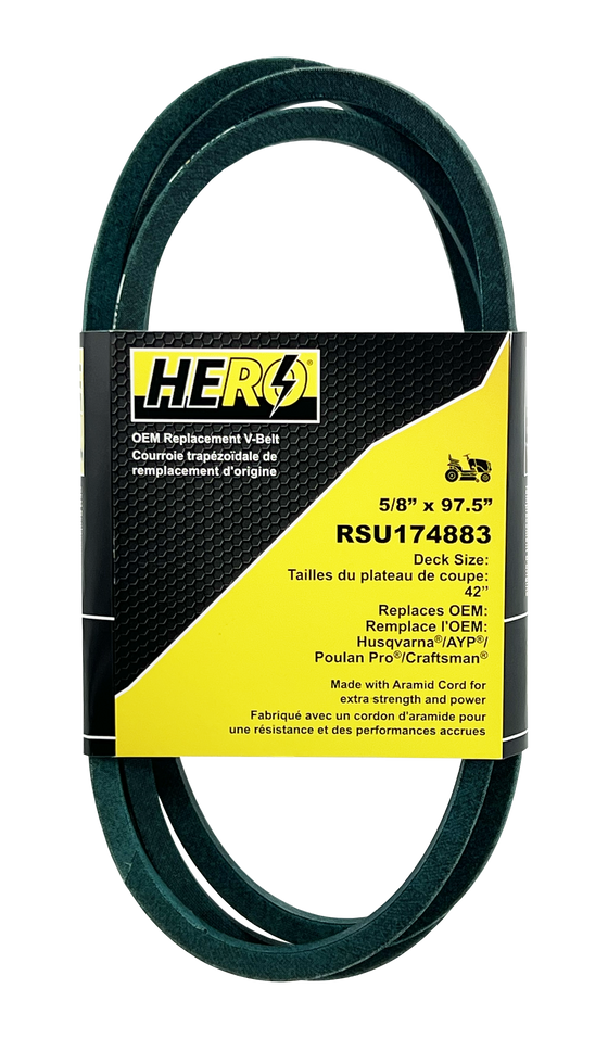 HERO OEM Aramid Kevlar Replacement Belt for Craftsman Husqvarna Poulan 174883 - Fits 42" Mower Decks - 5/8" x 97"