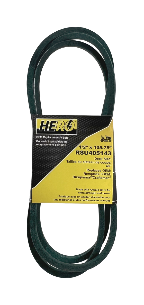 HERO OEM Aramid Kevlar Replacement Belt for 405143 - Fits Craftsman, Poulan, Husqvarna Deck Drive Belt for 46" Dual Blade Deck- 1/2" x 106"