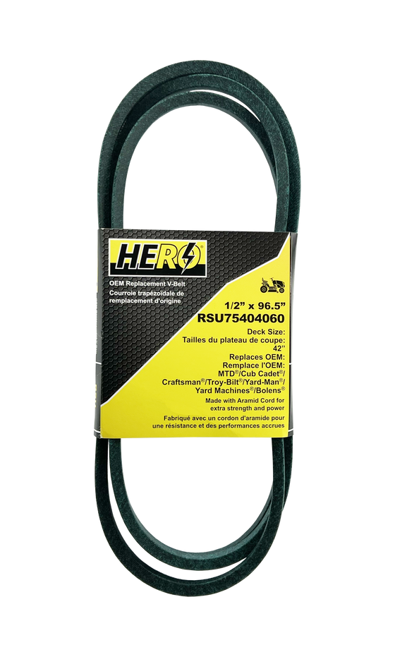 HERO OEM Aramid Kevlar Replacement Belt for Cub Cadet 75404060 - Fits John Deere, MTD - 1/2" x 96-1/2"