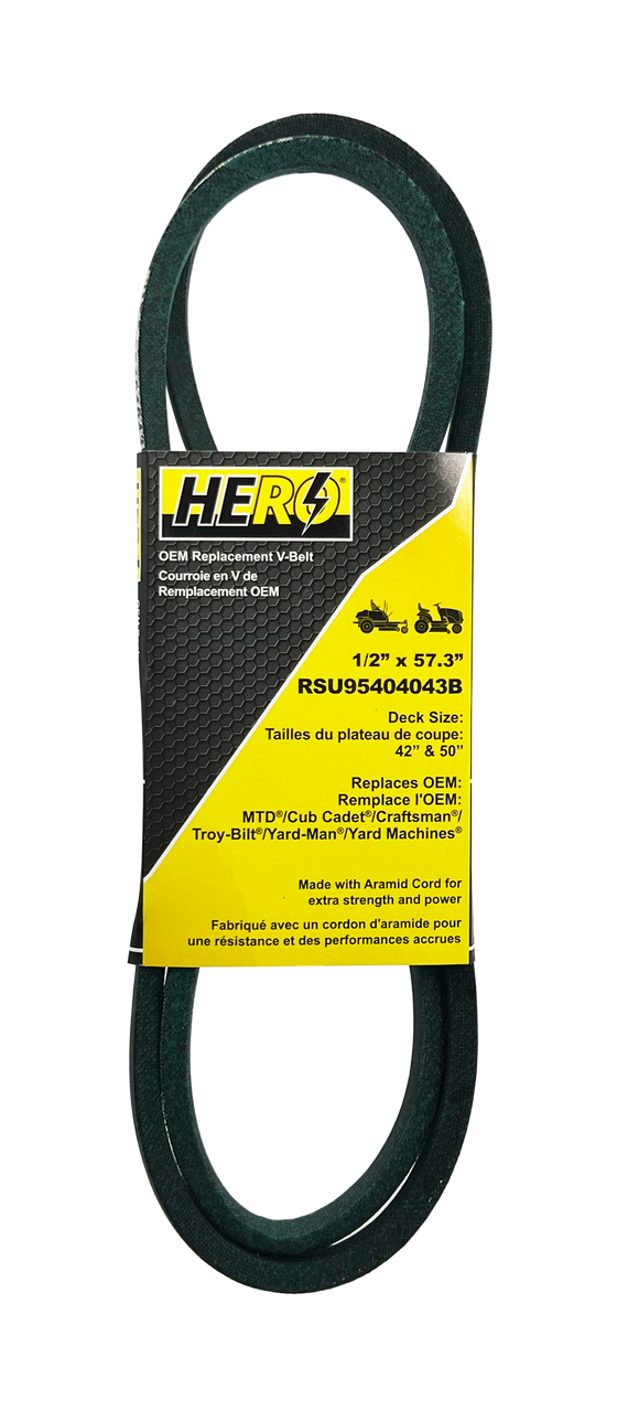 HERO OEM Aramid Kevlar Replacement Belt for Cub Cadet/Massey Ferguson/MTD 95404043B - 1/2" x 57-3/4"