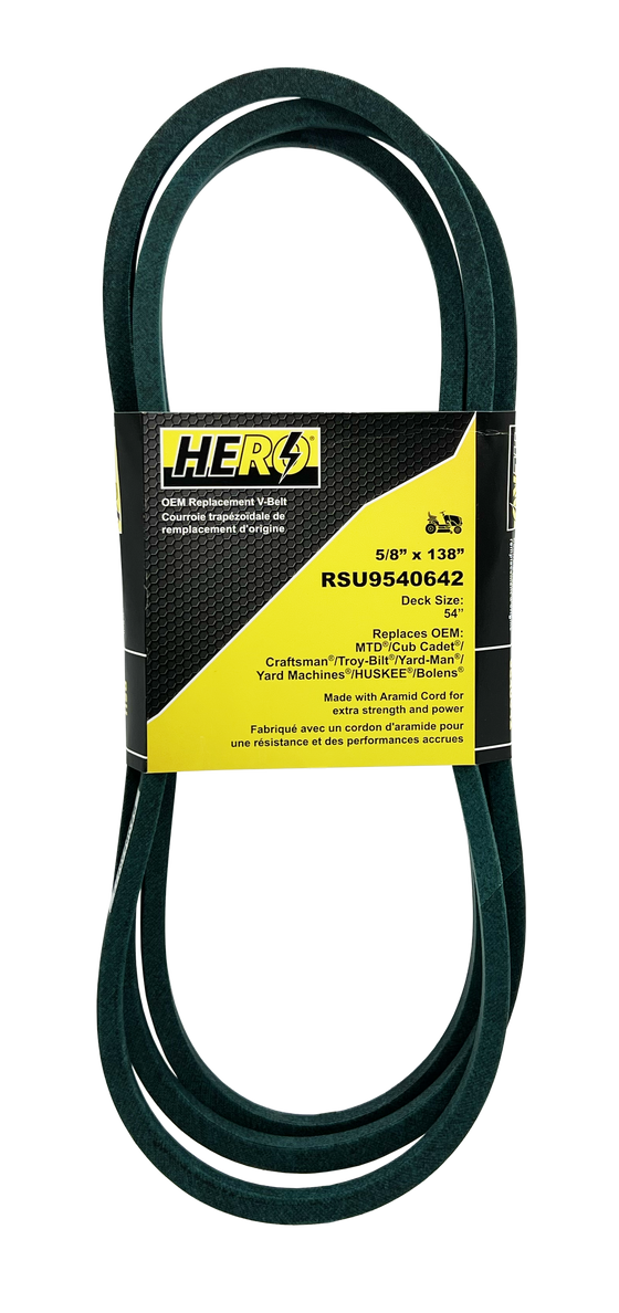 HERO OEM Aramid Kevlar Replacement Belt for Cub Cadet 9540642 - Fits MTD, Toro, Hustler - 5/8" x 138"