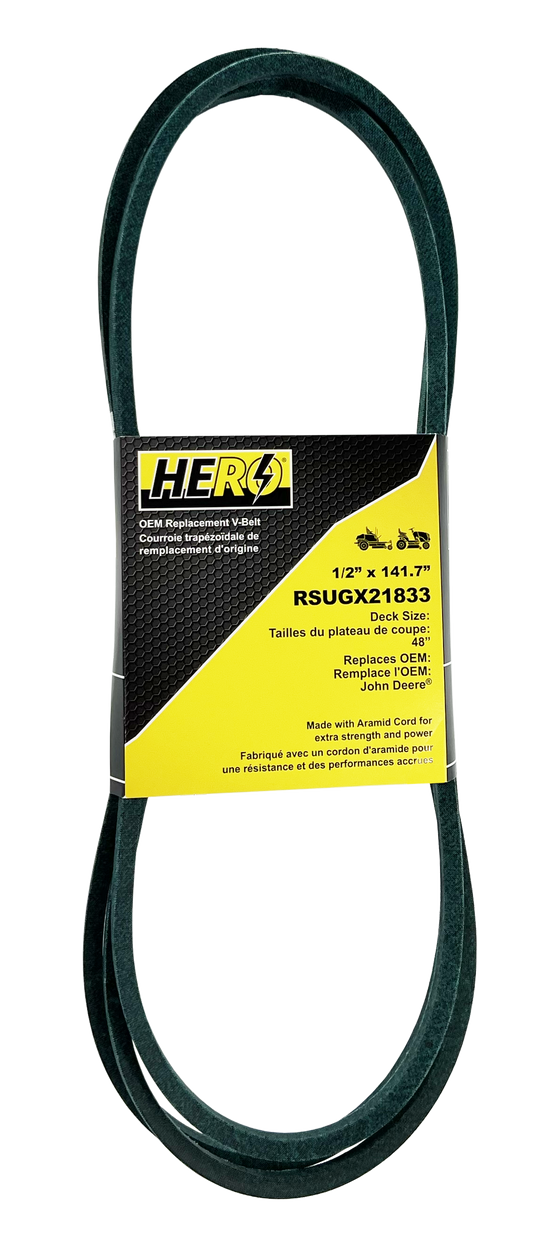 HERO OEM Aramid Kevlar Replacement Belt for John Deere GX21833, GX20571 - Fits Multiple Models Including D140, D150, E150, and More - 1/2" x 141-1/8