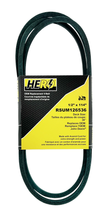 HERO OEM Aramid Kevlar Replacement Belt for John Deere LT Series - M126536, Cub Cadet 01005375, Simplicity 5103653 - 1/2" x 114""