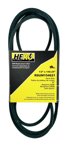  HERO OEM Aramid Kevlar Replacement Belt for John Deere M154621 - Fits X300, X304, X310, Z245 - 1/2" x 146"