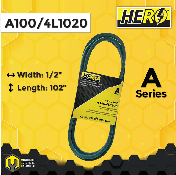 HERO® 1/2 inch x 102 inch Aramid Kevlar Lawn Mower Belt Replacement For Reference A100 4L1020