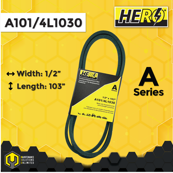 HERO® 1/2 inch x 103 inch Aramid Kevlar Lawn Mower Belt Replacement For Reference A101 4L1030