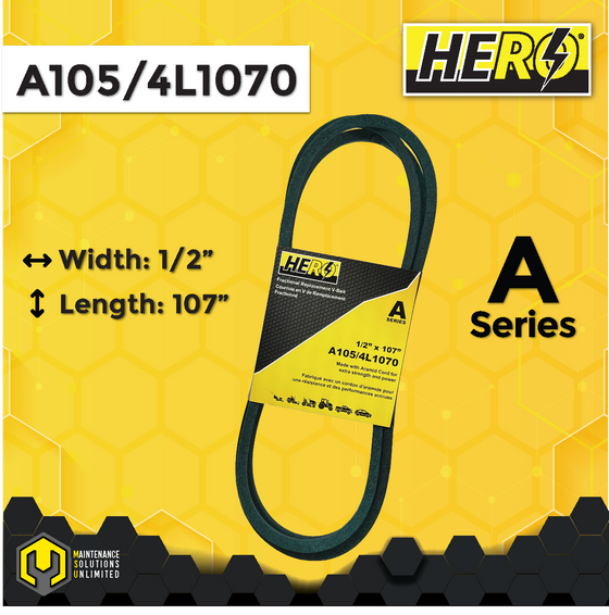 HERO® 1/2 inch x 107 inch Aramid Kevlar Lawn Mower Belt Replacement For Reference A105 4L1070