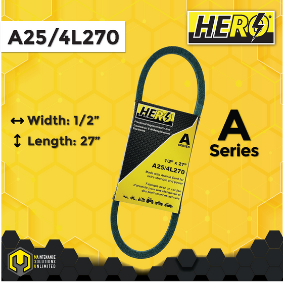 HERO® 1/2 inch x 27 inch Aramid Kevlar Lawn Mower Belt Replacement For Reference A25 4L270