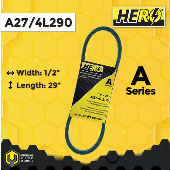 HERO® 1/2 inch x 29 inch Aramid Kevlar Lawn Mower Belt Replacement For Reference A27 4L290