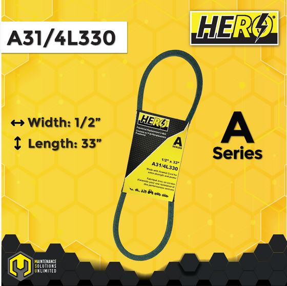 HERO® 1/2 inch x 33 inch Aramid Kevlar Lawn Mower Belt Replacement For Reference A31 4L330