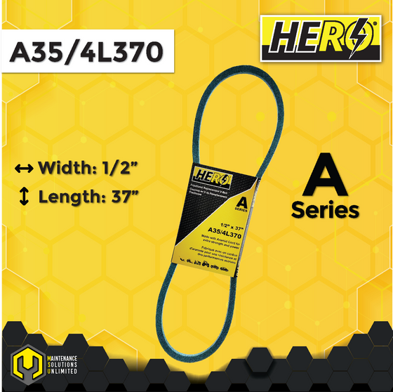 HERO® 1/2 inch x 37 inch Aramid Kevlar Lawn Mower Belt Replacement For Reference A35 4L370