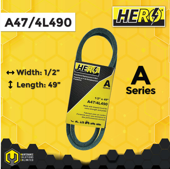 HERO® 1/2 inch x 49 inch Aramid Kevlar Lawn Mower Belt Replacement For Reference A47 4L490