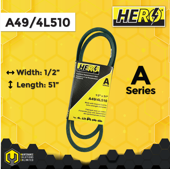 HERO® 1/2 inch x 51 inch Aramid Kevlar Lawn Mower Belt Replacement For Reference A49 4L510