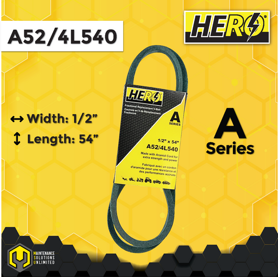 HERO® 1/2 inch x 54 inch Aramid Kevlar Lawn Mower Belt Replacement For Reference A52 4L540