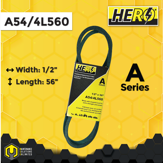 HERO® 1/2 inch x 56 inch Aramid Kevlar Lawn Mower Belt Replacement For Reference A54 4L560