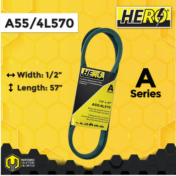 HERO® 1/2 inch x 57 inch Aramid Kevlar Lawn Mower Belt Replacement For Reference A55 4L570