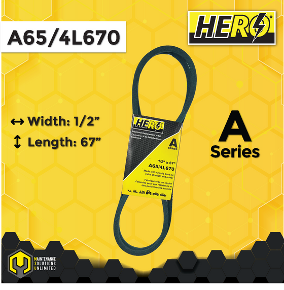 HERO® 1/2 inch x 67 inch Aramid Kevlar Lawn Mower Belt Replacement For Reference A65 4L670