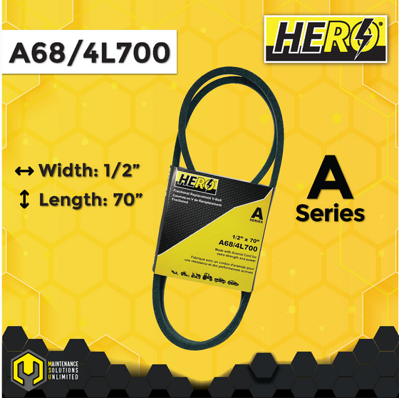 HERO® 1/2 inch x 70 inch Aramid Kevlar Lawn Mower Belt Replacement For Reference A68 4L700