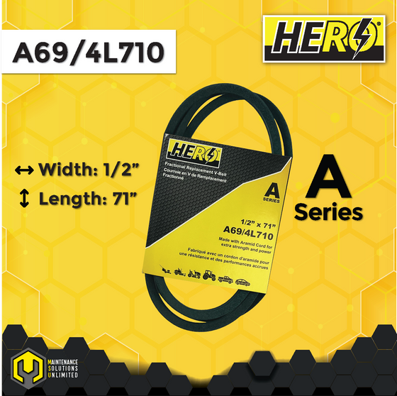 HERO® 1/2 inch x 71 inch Aramid Kevlar Lawn Mower Belt Replacement For Reference A69 4L710