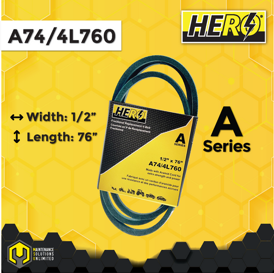 HERO® 1/2 inch x 76 inch Aramid Kevlar Lawn Mower Belt Replacement For Reference A74 4L760