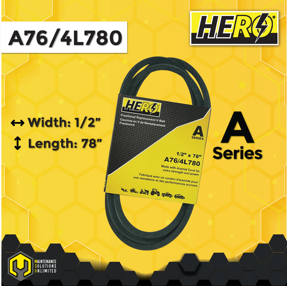 HERO® 1/2 inch x 78 inch Aramid Kevlar Lawn Mower Belt Replacement For Reference A76 4L780