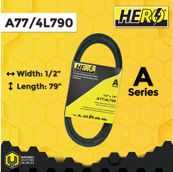 HERO® 1/2 inch x 79 inch Aramid Kevlar Lawn Mower Belt Replacement For Reference A77 4L790