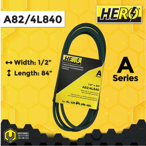 HERO® 1/2 inch x 84 inch Aramid Kevlar Lawn Mower Belt Replacement For Reference A82 4L840