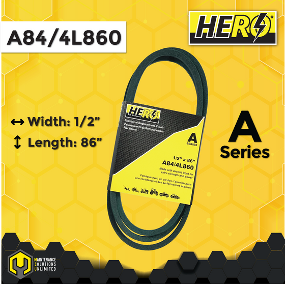 HERO® 1/2 inch x 86 inch Aramid Kevlar Lawn Mower Belt Replacement For Reference A84 4L860