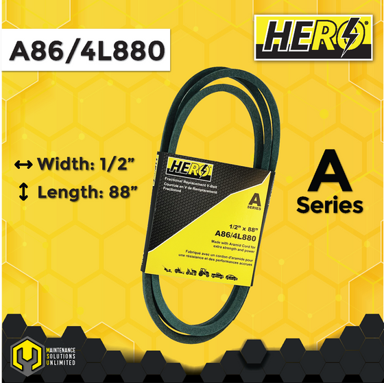 HERO® 1/2 inch x 88 inch Aramid Kevlar Lawn Mower Belt Replacement For Reference A86 4L880