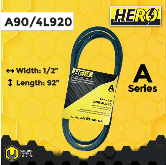 HERO® 1/2 inch x 92 inch Aramid Kevlar Lawn Mower Belt Replacement For Reference A90 4L920