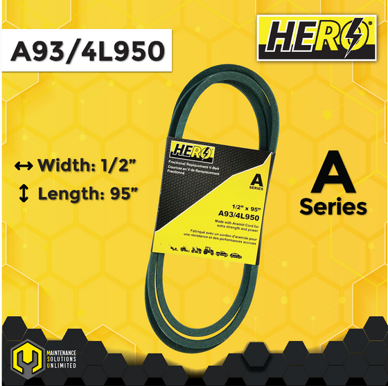 HERO® 1/2 inch x 95 inch Aramid Kevlar Lawn Mower Belt Replacement For Reference A93 4L950