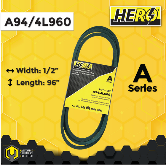 HERO® 1/2 inch x 96 inch Aramid Kevlar Lawn Mower Belt Replacement For Reference A94 4L960