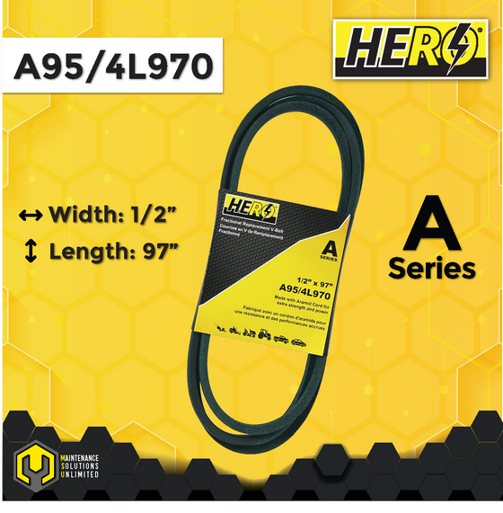 HERO® 1/2 inch x 97 inch Aramid Kevlar Lawn Mower Belt Replacement For Reference A95 4L970