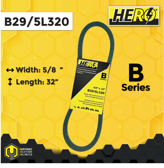 HERO® 5/8 inch x 32 inch Aramid Kevlar Lawn Mower Belt Replacement For Reference B29 5L320