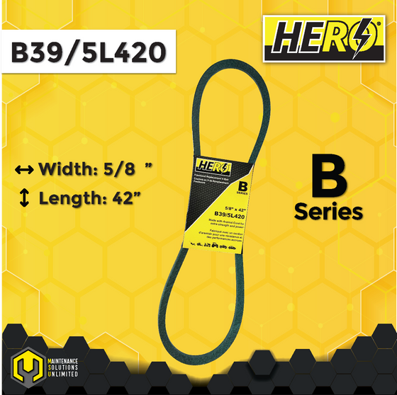 HERO® 5/8 inch x 42 inch Aramid Kevlar Lawn Mower Belt Replacement For Reference B39 5L420