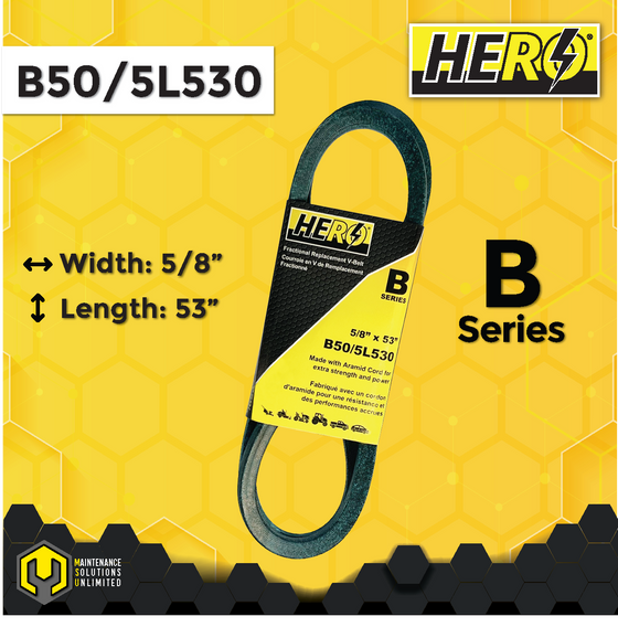 HERO® 5/8 inch x 53 inch Aramid Kevlar Lawn Mower Belt Replacement For Reference B50 5L530