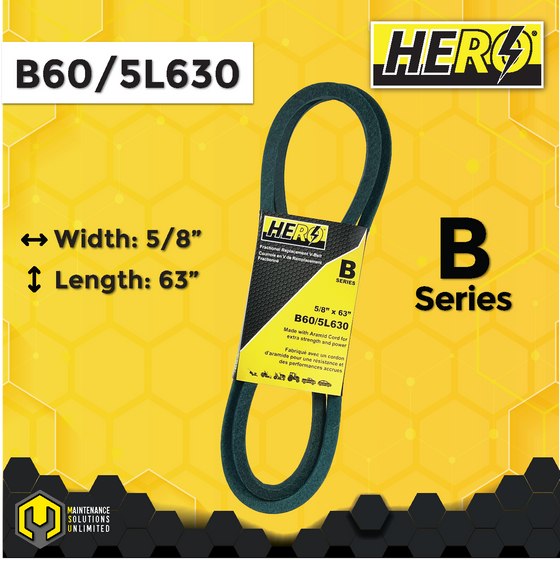 HERO® 5/8 inch x 63 inch Aramid Kevlar Lawn Mower Belt Replacement For Reference B60 5L630