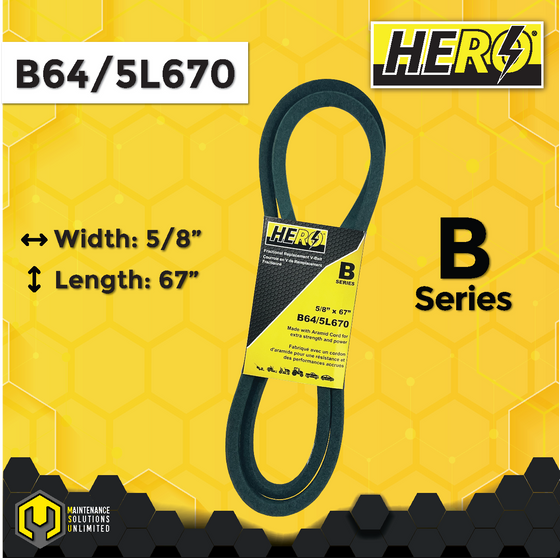 HERO® 5/8 inch x 67 inch Aramid Kevlar Lawn Mower Belt Replacement For Reference B64 5L670