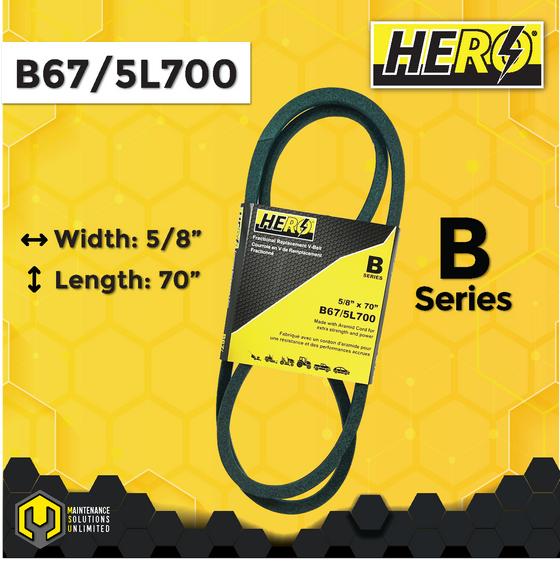 HERO® 5/8 inch x 70 inch Aramid Kevlar Lawn Mower Belt Replacement For Reference B67 5L700