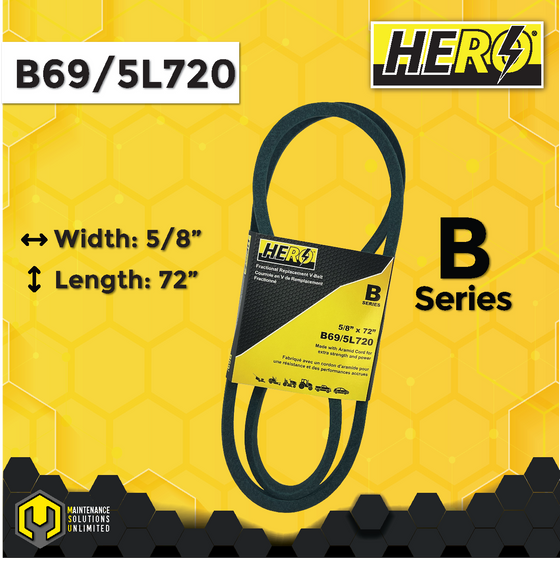 HERO® 5/8 inch x 72 inch Aramid Kevlar Lawn Mower Belt Replacement For Reference B69 5L720