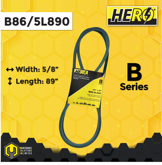 HERO® 5/8 inch x 89 inch Aramid Kevlar Lawn Mower Belt Replacement For Reference B86 5L890